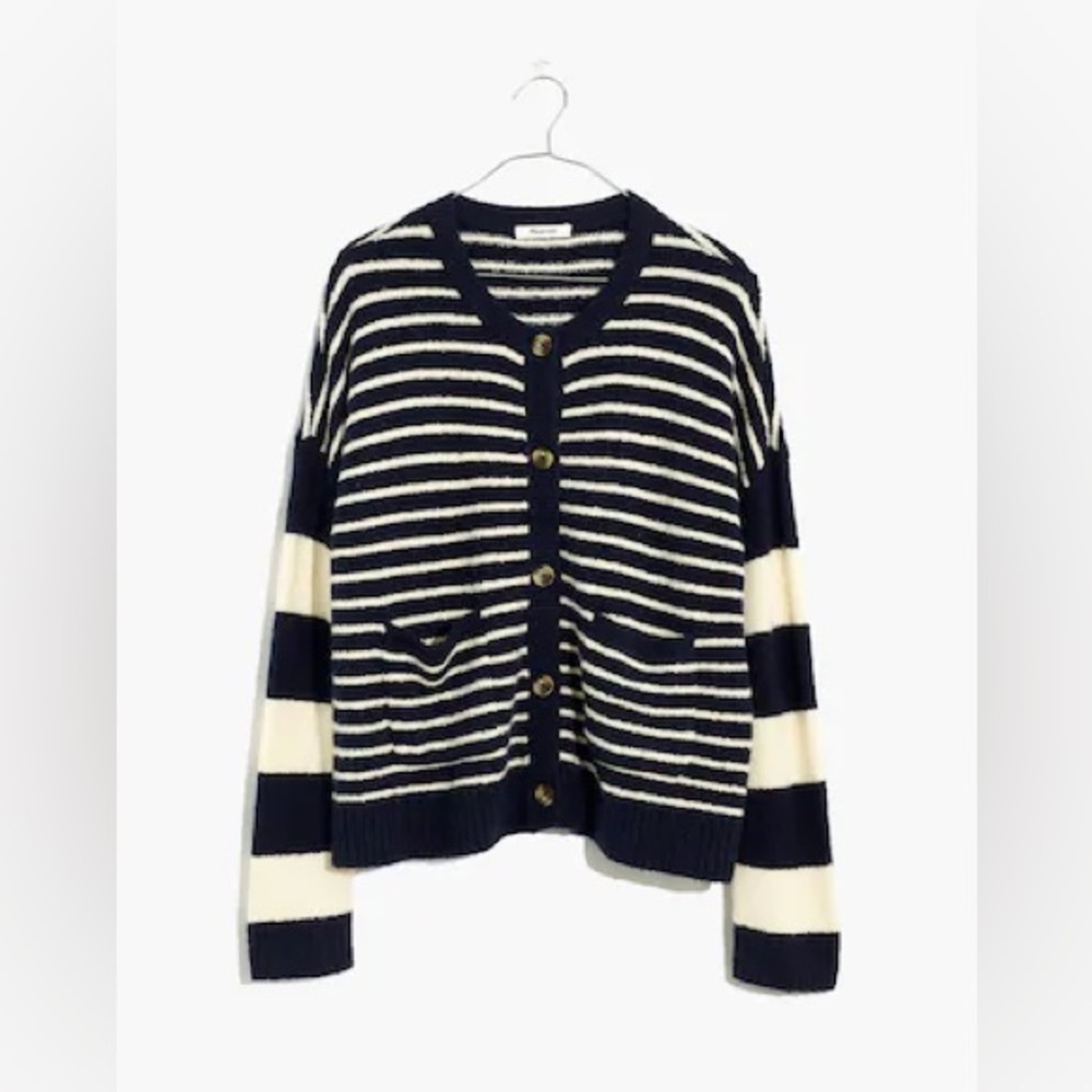 Madewell Navy and Cream Striped Cardigan